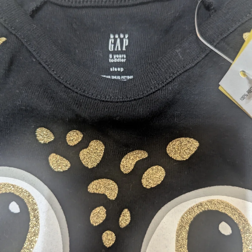 GAP Black Pajama Set with Gold Polka Dot Cat Design